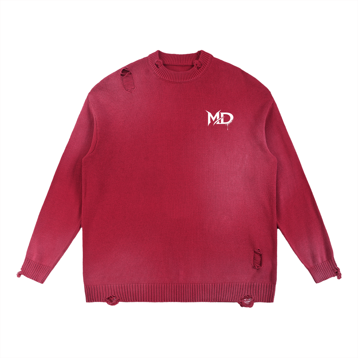 Sun Fade Distressed Ripped Crewneck sweater