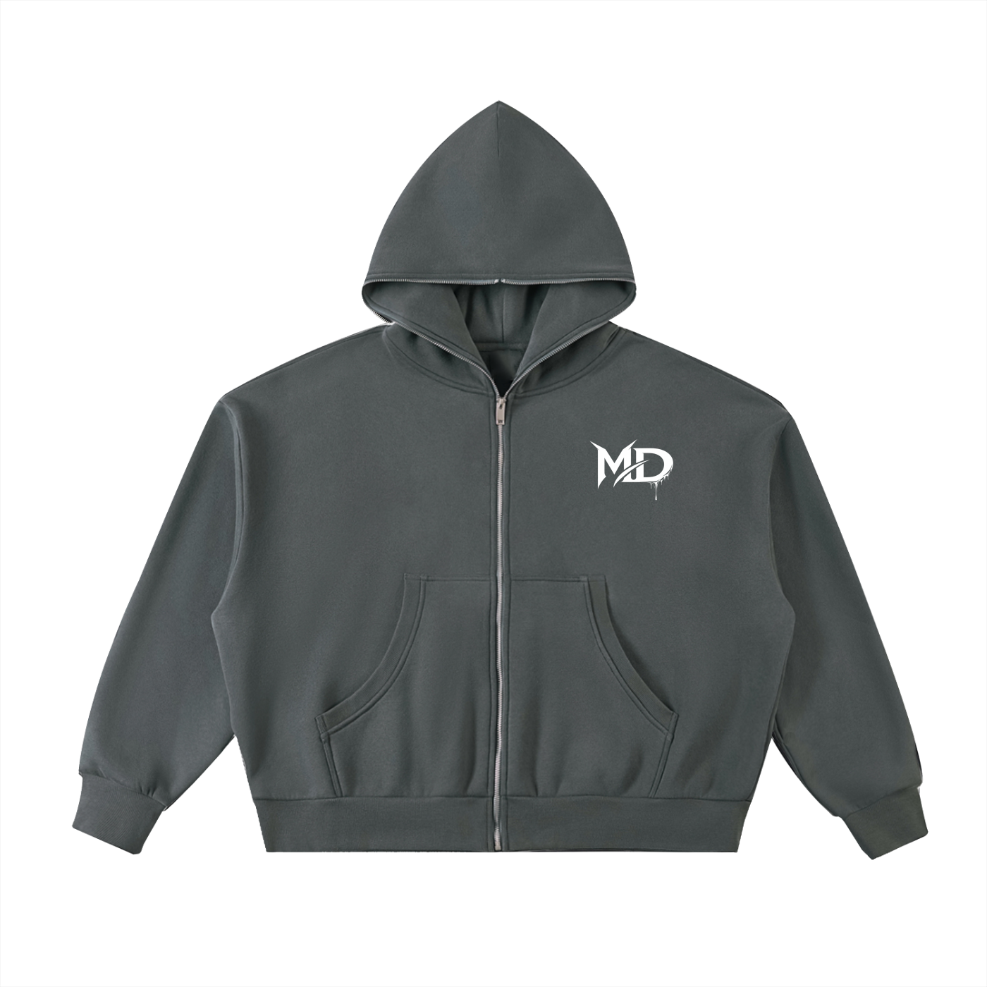 Fleeced Full-Zip Boxy Hoodie