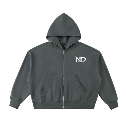 Fleeced Full-Zip Boxy Hoodie