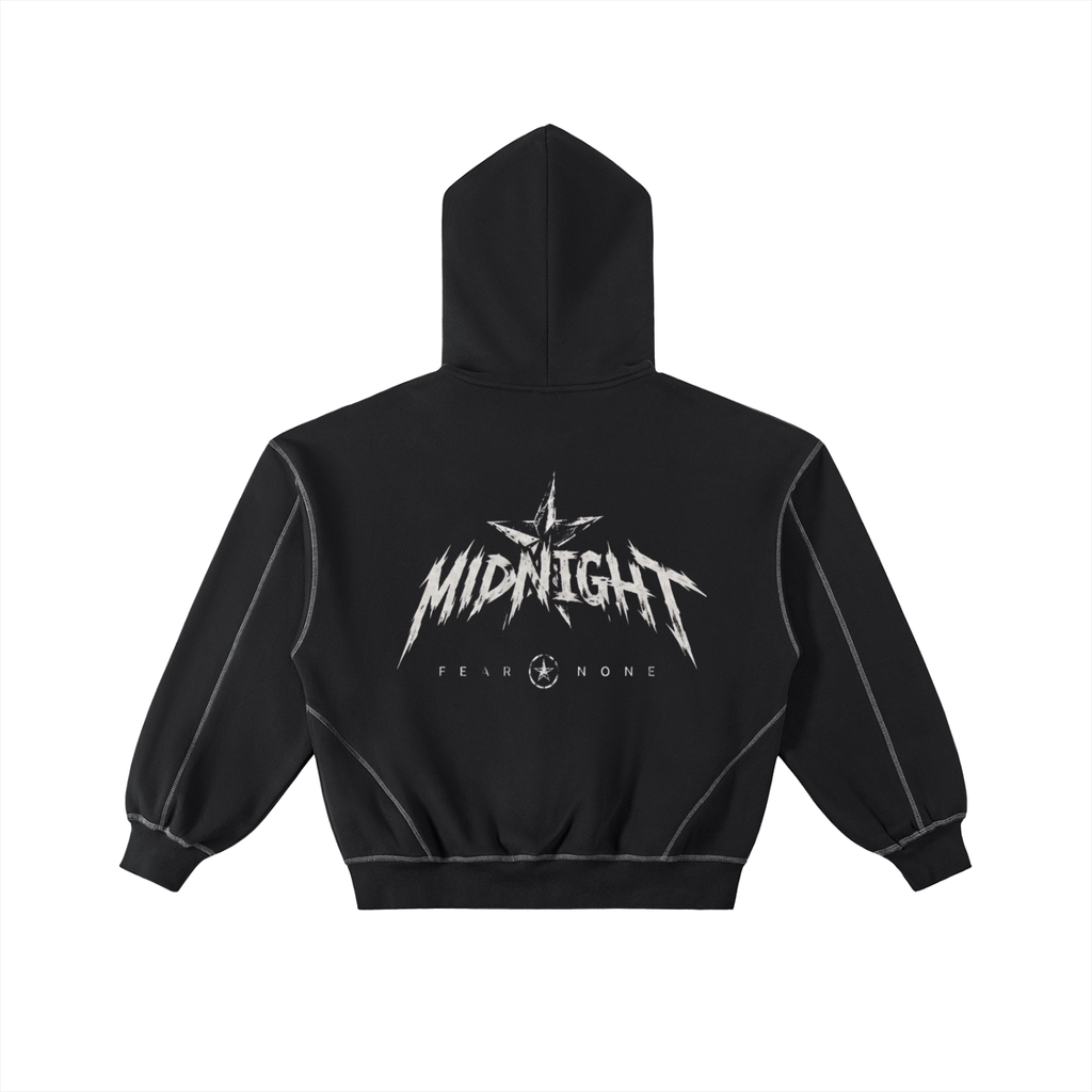 Contrast-Stitched Boxy Fleece Zip Hoodie