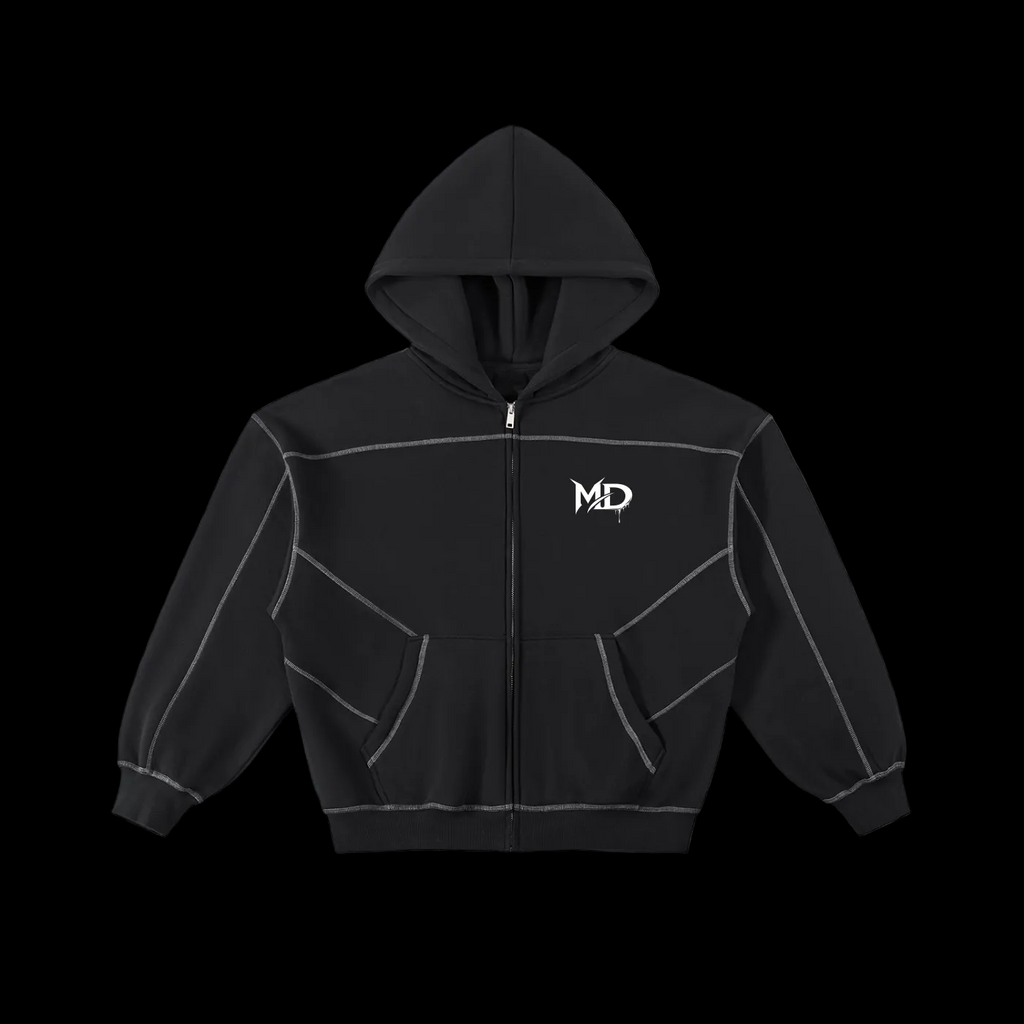 Contrast-Stitched Boxy Fleece Zip Hoodie