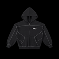 Contrast-Stitched Boxy Fleece Zip Hoodie