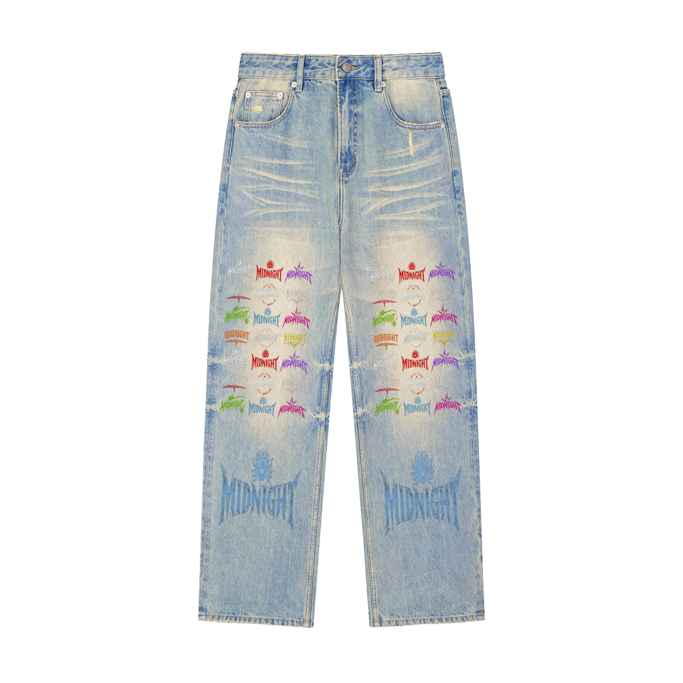 Sun Fade Raw Hem Denim Jeans