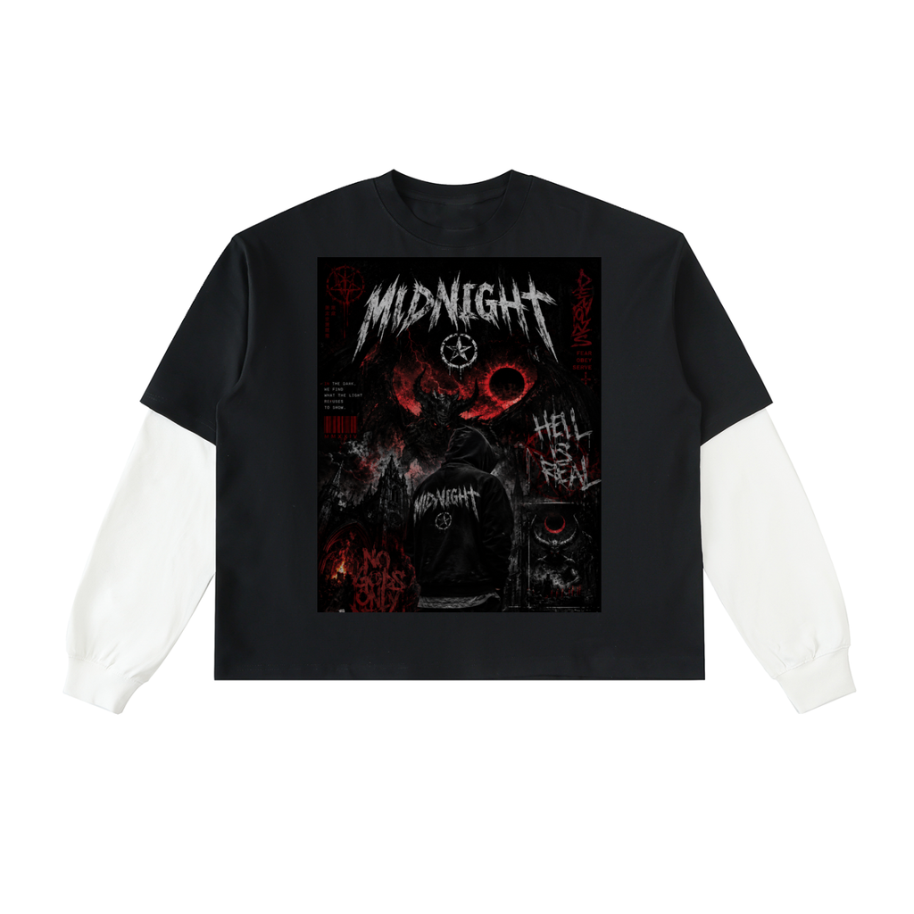 Layered Contrast Sleeve Cotton T-Shirt