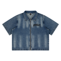 Unisex Vintage Washed Full-Zip Denim Shirt