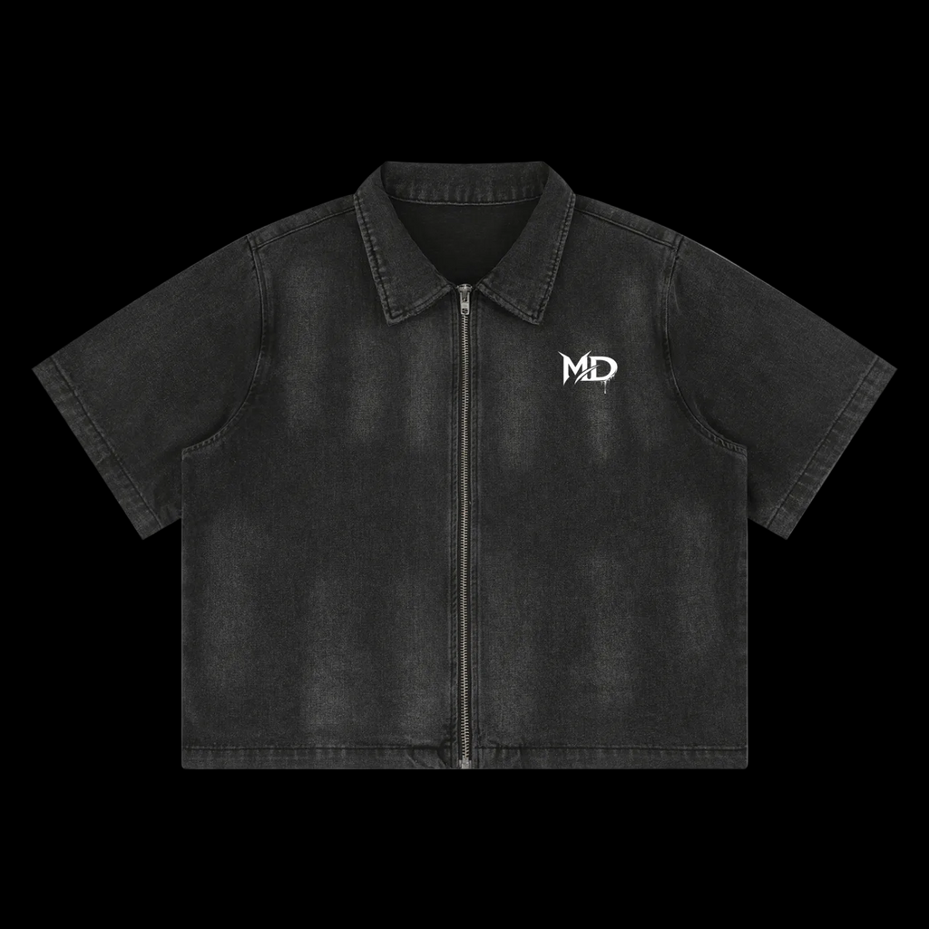 Unisex Vintage Washed Full-Zip Denim Shirt