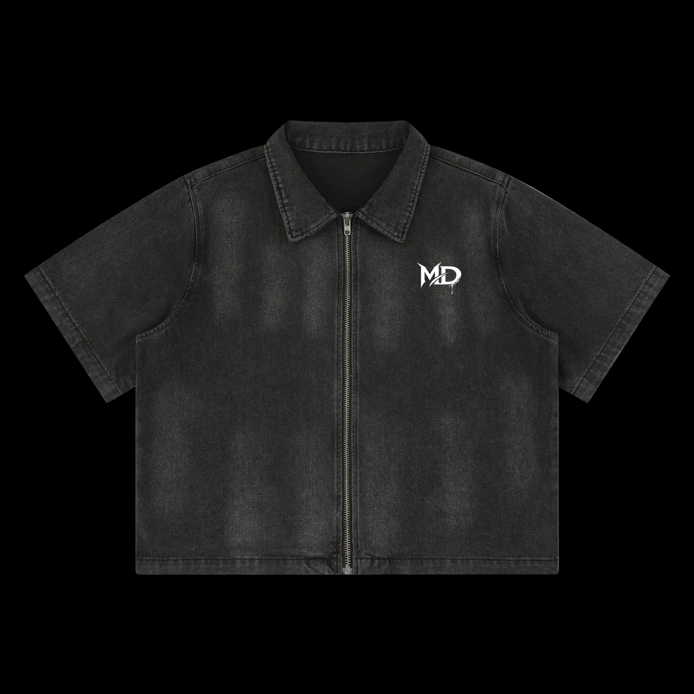 Unisex Vintage Washed Full-Zip Denim Shirt