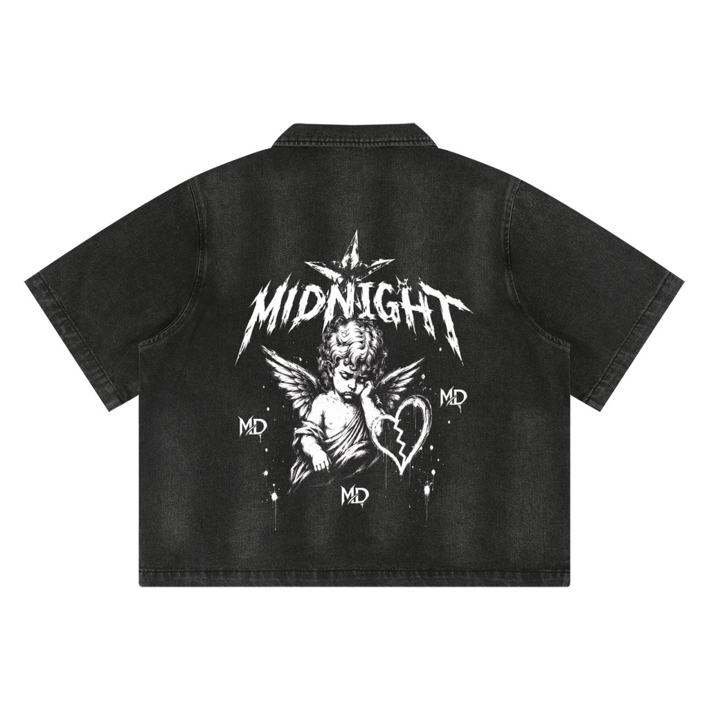 Unisex Vintage Washed Full-Zip Denim Shirt