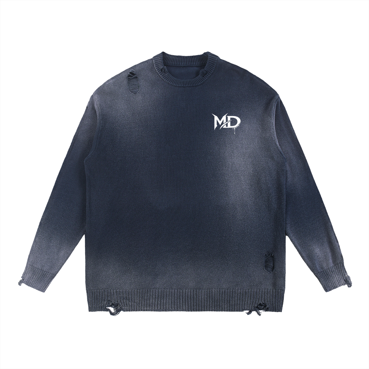 Sun Fade Distressed Ripped Crewneck sweater