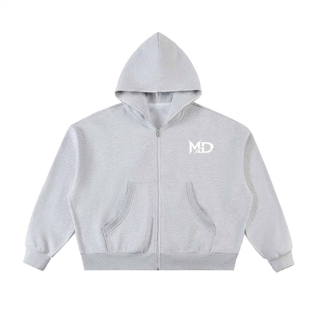 Fleeced Full-Zip Boxy Hoodie