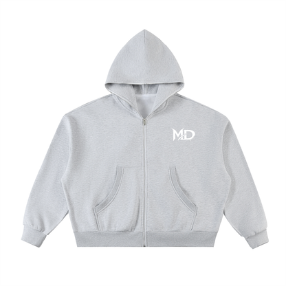 Fleeced Full-Zip Boxy Hoodie