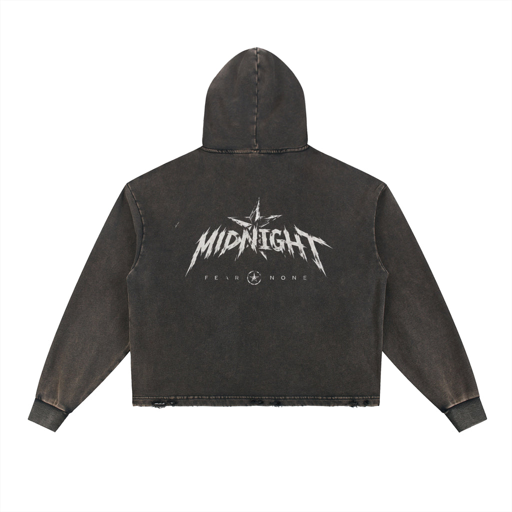 Vintage Washed Frayed-Hem Hoodie