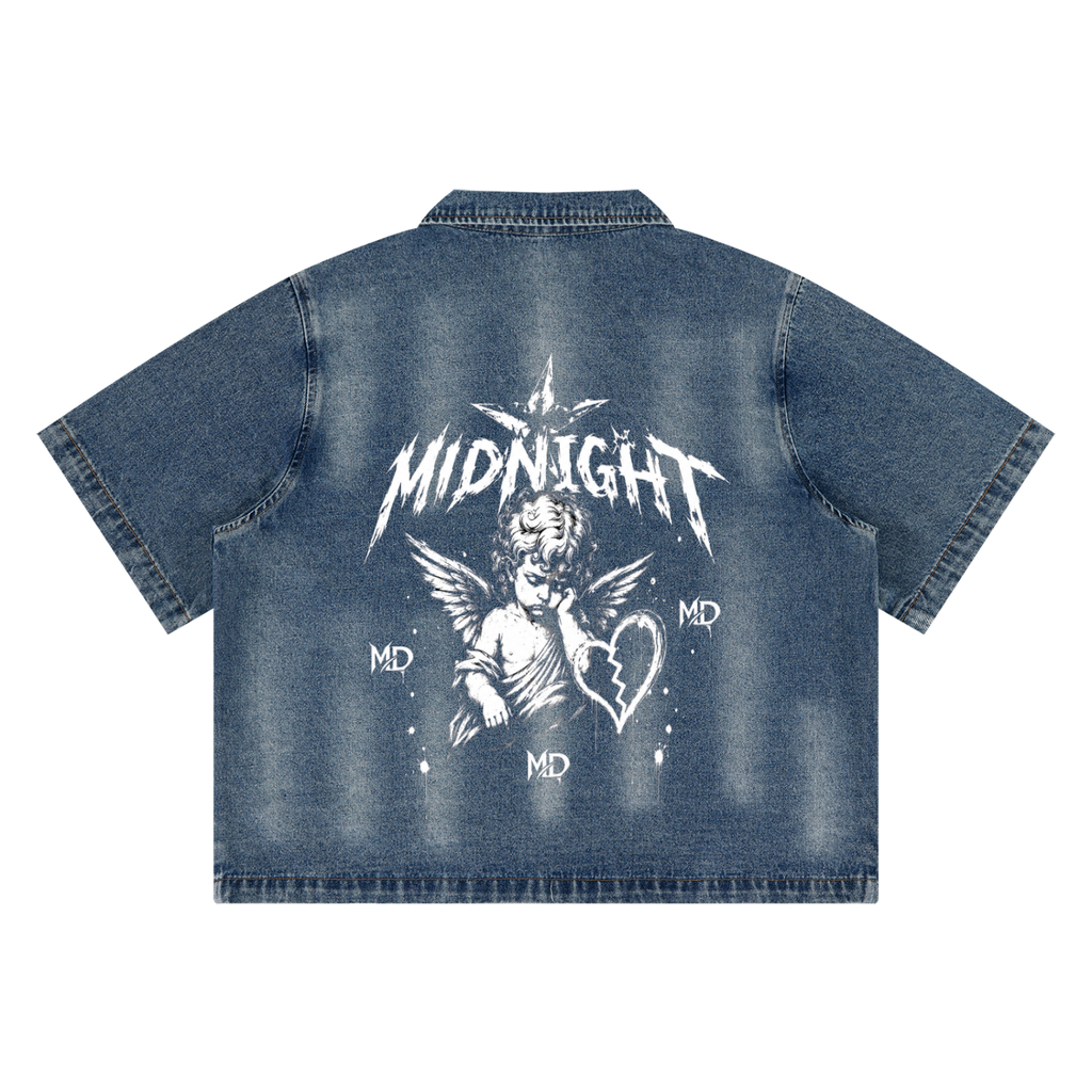 Unisex Vintage Washed Full-Zip Denim Shirt