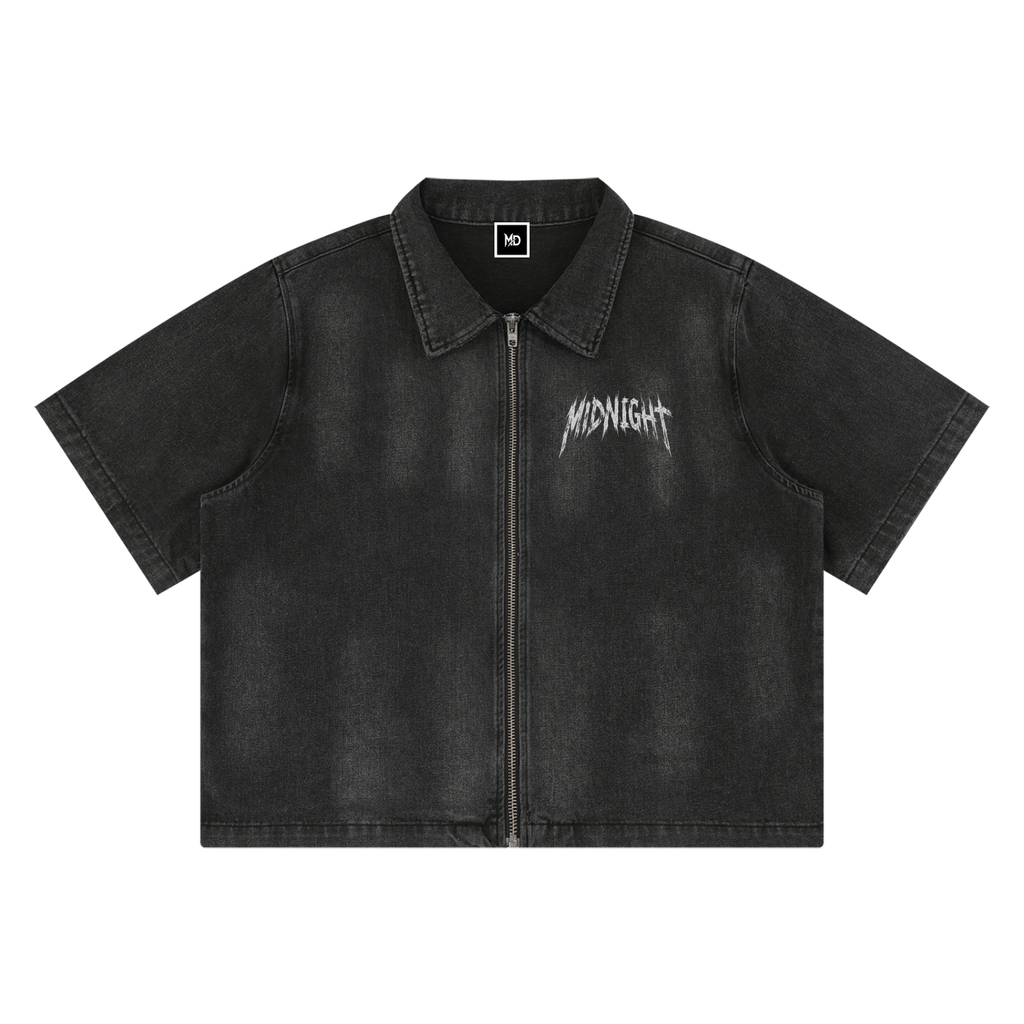 Unisex Vintage Washed Full-Zip Denim Shirt